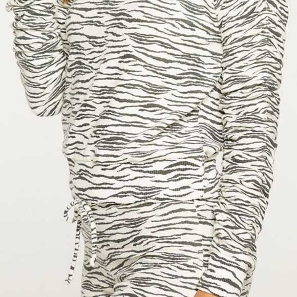 Chaser Zebra Print Shirred Pullover Lightweight Sweatshirt - Picture 5 of 14